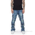 Vintage Wash Slim Fit Men Stacked Denim Jeans